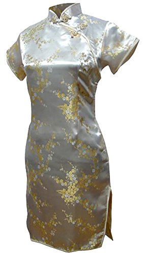 7Fairy Vtg Women's Light Yellow Floral Mini Chinese Dress Cheongsam