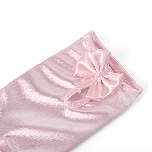 Lusiyu Girl Solid Child Size Wrist Length Formal Glove with Bow (Pink 03)