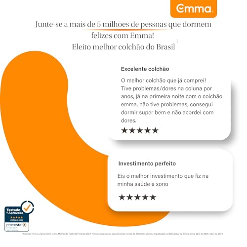 Colchão Queen Emma Original 25 cm - 158x198 cm, Espuma Viscoelástica 3 Camadas, Conforto Superior, Suporte para Coluna, Alta Respirabilidade, Capa Lavável, 10 Anos de Garantia, 100 Noites de Teste