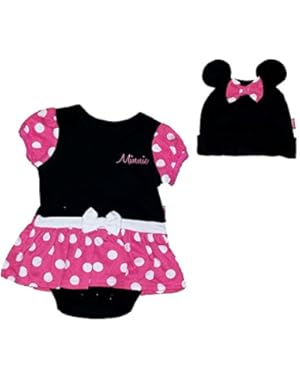 Minnie Mouse Baby Girls Flounced Romper with Matching Cap - Pink Black