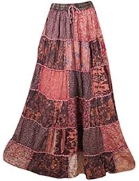 Women's Maxi Skirt Pink Patchwork Flare Bohemian Maxi Skirt M