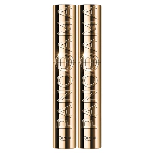 L'Oréal Paris Mascara Volumizzante Bipacco, Ciglia a Ventaglio, Sguardo più Ampio, Adatto a Occhi Sensibili, Arricchito con 5% Stretchflex Complex, Panorama by Volume Million Lashes, Colore: Nero