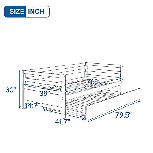 Daybed with Trundle, Rockjame Premium Twin Bed Frame with Strong Solid Wood Slat Support, Easy Assembly, No Box Spring Needed (Gray) - Thumbnail 6