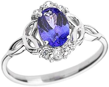 Tanzanite and Diamond 14k White Gold Trinity Knot Proposal Ring(Size 7)