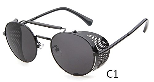Flowertree STY056 Metal Frame Side Shield Oval 52mm Sunglasses (black+grey)