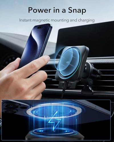 ESR for MagSafe Car Mount Charger with CryoBoost, Phone Cooling MagSafe Car Charger, Magnetic Wireless Car Charging, Air Vent/Dashboard Car Phone Holder for iPhone 17/16/15/14/13/12,S25, Fast Charging