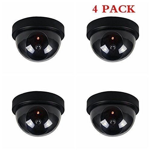 4 Pack indoor Outdoor Dome Camera Dummy Fake Security CCTV Dome Camera with Flashing Red LED Light, Blink Every Other Second