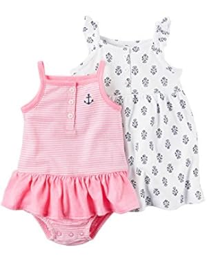 Baby Girls' 2-Piece Striped Romper And Printed Dress