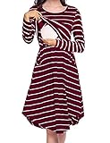 Larenba Womens Long Sleeve Stripe Maternity Nursing Dress for Breastfeeding