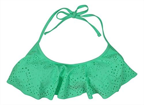 California Waves Women's Laser-Cut Flounce Bikini Top (Medium, Mint)