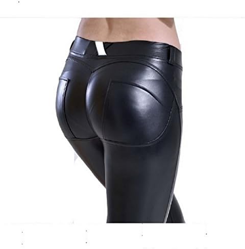 RIER Women's Slim Wet Look Thin Faux Leather Leggings (X-Large)