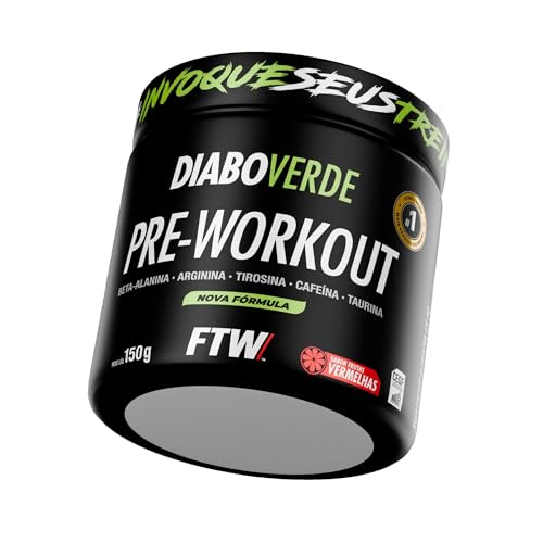 Pré Treino Pre Workout DIABO VERDE Pote 150g Sabor Frutas Vermelhas FTW - Suplemento Com Cafeína, Aminoácidos Beta‑Alanina e Arginina para Treinos e Atividades Físicas