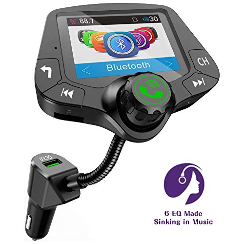 VR-robot Bluetooth FM Transmitter for car, Wireless Radio Adapter Hands-Free 2'' Color Display, with QC3.0 Fast Charging, 6 EQ Mode, AUX Input/Output, 3 USB Ports Charger, TF Card U-Disk Music Player