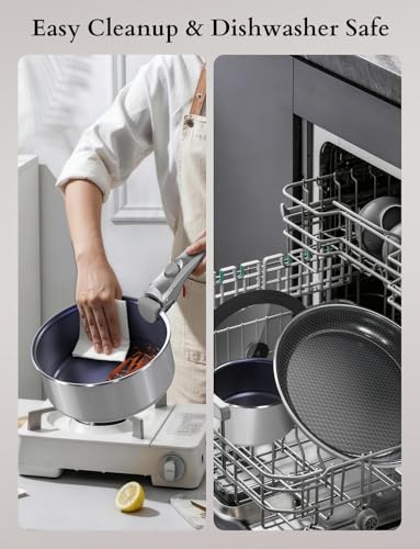 DUXANO Ceramic Pots and Pans Set Non Stick, 2026 Upgraded Hybrid Frypan, 1.5&2 QT Saucepans with Lid, Oil-less Cooking, PFAS Free Non Toxic, Induction Ready,Oven&Dishwasher Safe,Removable Handle,12PC