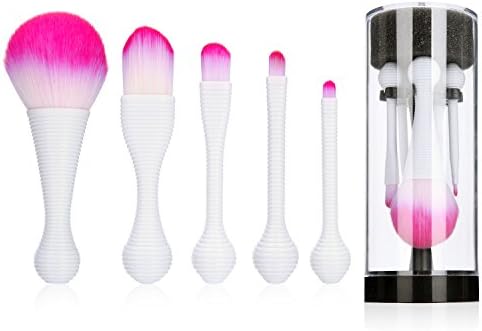 Lollipop Makeup Brushes Set, Silky Select 5pcs Professional Tiny Face Brush with Holder for Cosmetics Eye Shadow Lip Contour Foundation Brushes in Portable Travel Case for Easy Hang &amp; Dry-White