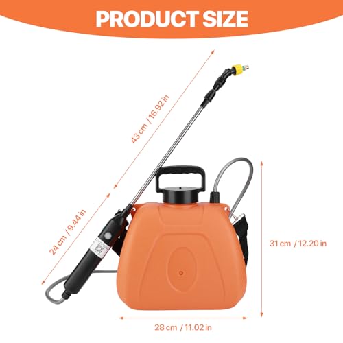 Viitech 8L Battery Pressure Sprayer, Powerful Electric Sprayer with 3 Mist Nozzles, Garden Sprayer with Rechargeable Handle and Adjustable Shoulder Strap (Orange)