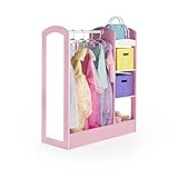 Guidecraft See and Store Dress-up Center – Pastel: Toddlers' Clothing Rack Wardrobe with Mirror & Shelves, Cubby Armoire with Bottom Tray - Kids Bedroom Furniture