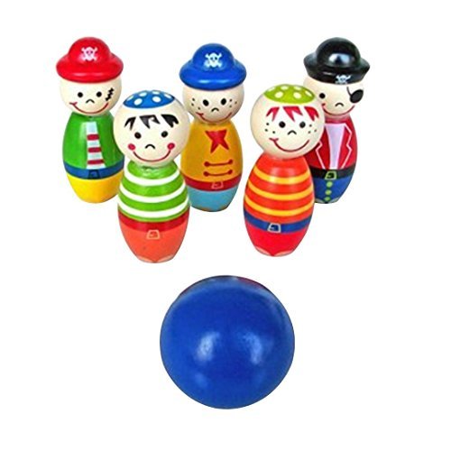 Kids Wooden Bowling Game Set with 5 Cute Pins and 1 Bowling Balls Education Toys Great Gift – Indoor Mini Wooden Toy Playset - Thumbnail 6