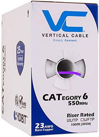 Vertical Cable Cat6, 550 MHz, UTP, 23AWG, Solid Bare Copper,1000ft, Bulk Ethernet Cable - 060 Series, Purple