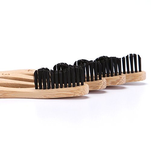Isshah ECO- friendly Biodegradable Natural Bamboo Handle BPA Free Bristles Infused Individually Numbered Bamboo Toothbrush, Pack of 4 (Medium)