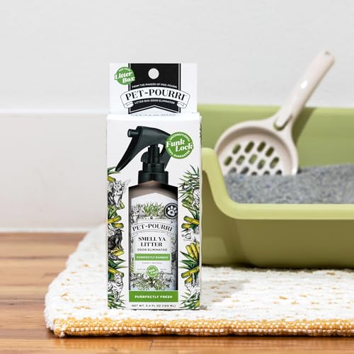 PET-POURRI SMELL YA LITTER CAT LITTER DEODORIZER SPRAY, PURRFECTLY BAMBOO 3.4 FL OZ, UP TO 170 USES, PET ODOR REMOVER WITH ESSENTIAL OILS FOR AIR, CARPET, URINE, VET RECOMMENDED, BERGAMOT BAMBOO SCENT
