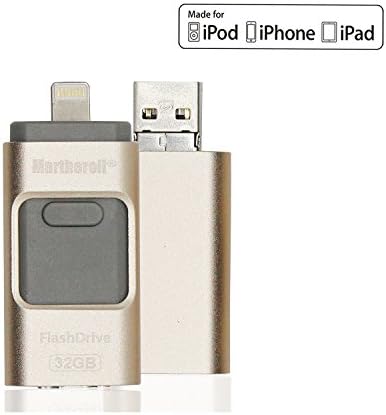Martheroll Mobile USB Flash Drive 32GB with Lightning Connector OTG for iPhone,iPad Mini iPad , Android Systems,Computer and PC（Gold）