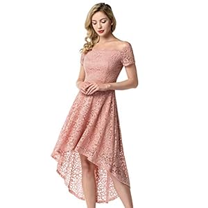 Aupuls Vokuhila Elegante kanten damesjurk, schoudervrij, baljurk, avondjurk, bruiloft, cocktailjurk