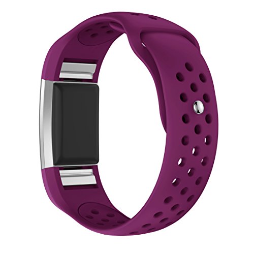 MoreToys Silicone Adjustable Replacement Accessory Sport Watch Band Wrist Strap Bracelet for Fitbit Charge 2 Fitness Wristband (Large, Purple)