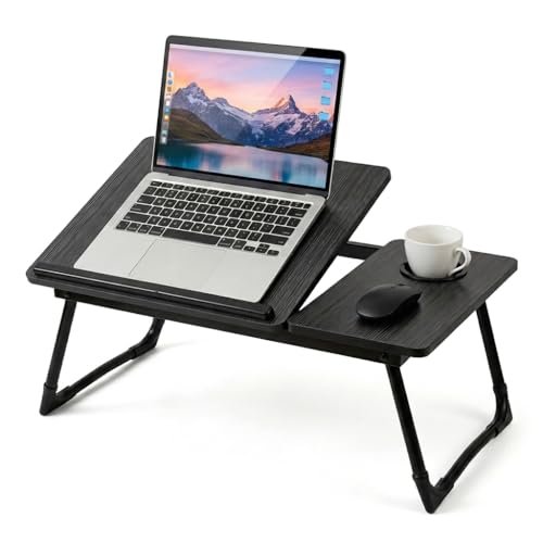 Foldable Laptop Desk for Bed Couch, Adjustable Lap Desk with Cup Holder, Portable Small Bed Tray Table for Laptop, Writing, Reading