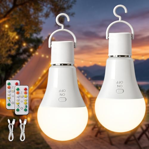 TaoFiaCo E27 Rechargeable Light Bulb with Remote Control – Battery-Free Bulb 3 Colours Dimmable USB 7W Button Control Pack of 2