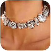 fxmimior Boho Prom Big Shinny Rhinestones Choker Necklace Dainty Layered Sexy Choker Necklace for Women Dainty Choker Necklace Halloween Christmas Jewelry Gift for Women (Silver 2)