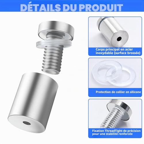 XSHAO 40 Pieces Glass Spacers, Advertising Screws Stainless Steel Spacer Screws for Mounting Glass / Mirror / Acrylic Poster (12 x 25 mm)