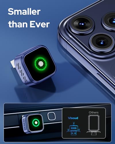 Visoud 2-in-1 Wireless CarPlay & Android Auto Adapter, One-Click Switch for Apple iPhone and Android, Converts Wired to Wireless, USB-C Supported, Compatible with 1000+ Vehicles