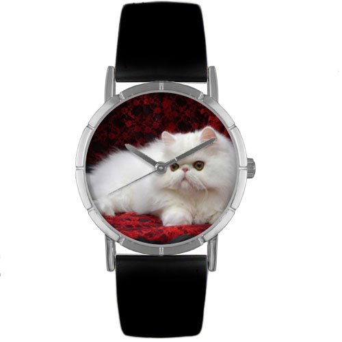 Whimsical Watches Kids' R0120025 Classic Persian Cat Black Leather And Silvertone Photo Watch