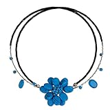NOVICA Blue Calcite Stainless Steel Resin Beaded Necklace, 5