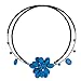 NOVICA Blue Calcite Stainless Steel Resin Beaded Necklace, 5
