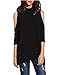 Haola Women's High Neck Cold Shoulder T-shirt Hole Back Tees Juniors Girl Loose Tops L Black