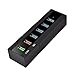 6-Port USB Hub, JUANWE 24W 6 High Speed USB 3.0 Data Transfer Ports, 1 BC1.2 and 1 Smart Charging Ports USB Hub USB Splitter with Power Adapter for PC, USB Flash Drives, Mouse and More (Black)