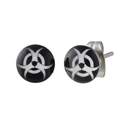 Urban Male Men's Earrings Biohazard Symbol Stainless Steel Studs 7mm (Pair)
