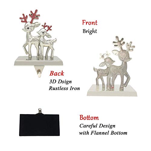 Fowecelt 3D Reindeer Christmas Stocking Hanger Silver Metal Mantle Stocking Holders for Christmas Decorations