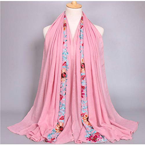 LuluVin Women's Scarf Cotton Embroidered Lightweight Shawl Wrap (Light Pink)