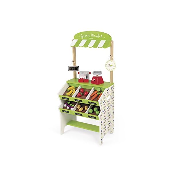 Janod - Green Market Wooden Grocery for Children - 32 Accessories Included - Shopping Pretent Play Toy - For children… – Bild 4