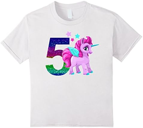 unisex-child Little Girl 5 Year Old Shirt Unicorn 5th Birthday TShirt 4 White