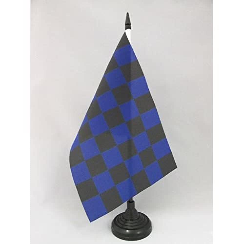 AZ FLAG Blue and Black Check Table Flag 5'' x 8'' - checkered racing Office Decoration 100% Polyester 21 x 14 cm - Mini Desk Flag with Pole and Black Plastic Base