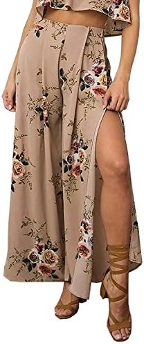 Women's Chiffon Floral Print Split Palazzo Pants Wide Leg Loose