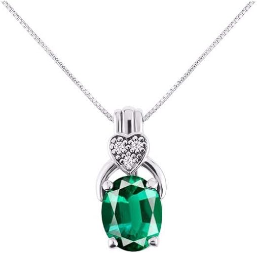 RYLOS Necklaces For Women 14K White Gold - Diamond & Green Rylos