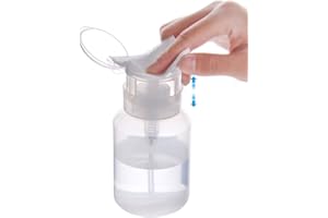 Biutee Cleaner Bottle Clear Bottle 1 PCS Push Down Empty Lockable Pump Dispenser Bottle for Nail Polish and Makeup Remover 200ml (1 PCS)
