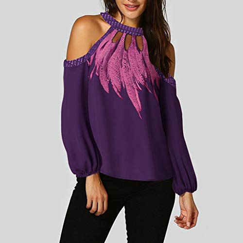 Dames sweatshirt, schoudervrij, hemd, ronde hals, veer, bedrukt, tops, lange mouwen, sexy blouse, trui voor herfst en… - Image 3