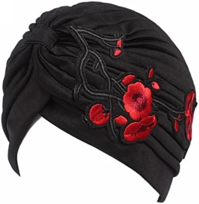 QingFan Women Girl Floral Flower Embroidery Chemo Hat Beanie Turban Head Wrap Cap for Cancer