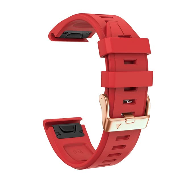 ANNESA Silicone Sport Loop Watch Band, 20mm, Red, Compatible with Garmin Fenix 7S, 6S, 5S, Descent Mk2S, QuickFit 20mm, Silicone, Stainless Steel, Sports, Active/Casual, Waterproof, 1 Count